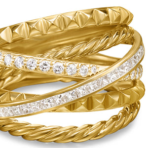 Crossover Trio Six Row Ring in 18K Yellow Gold with Diamonds, 17.5mm, Size 7