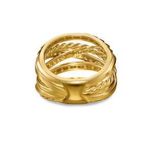 Crossover Trio Six Row Ring in 18K Yellow Gold with Diamonds, 17.5mm, Size 7