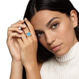 Albion Ring in Sterling Silver with 18K Yellow Gold and Blue Topaz, 11mm