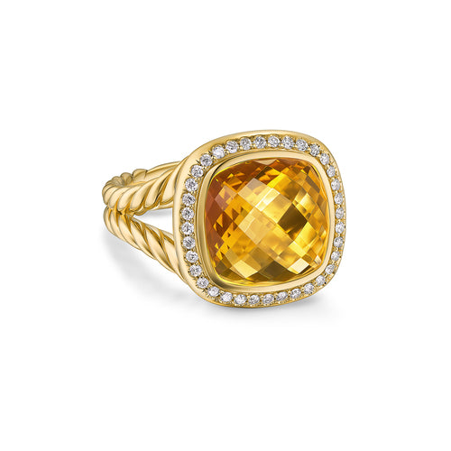 Albion Ring in 18K Yellow Gold with Citrine and Diamonds, 11mm, Size 7