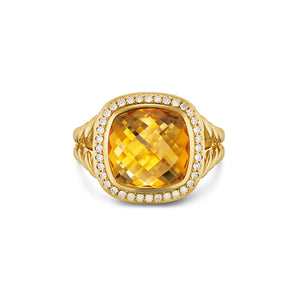 Albion Ring in 18K Yellow Gold with Citrine and Diamonds, 11mm, Size 7