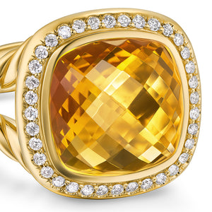 Albion Ring in 18K Yellow Gold with Citrine and Diamonds, 11mm, Size 7