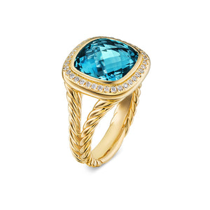 Albion Ring in 18K Yellow Gold with Hampton Blue Topaz and Diamonds, 11mm, Size 7