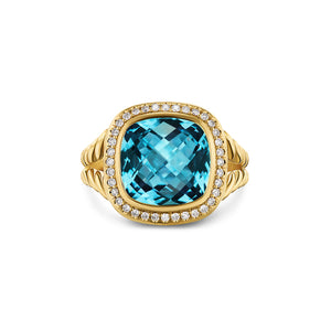 Albion Ring in 18K Yellow Gold with Hampton Blue Topaz and Diamonds, 11mm, Size 7
