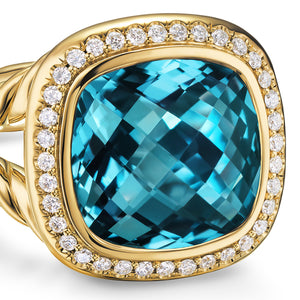 Albion Ring in 18K Yellow Gold with Hampton Blue Topaz and Diamonds, 11mm, Size 7