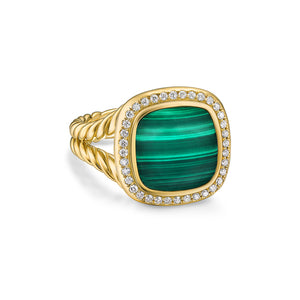 Albion Ring in 18K Yellow Gold with Malachite and Diamonds, 11mm, Size 6