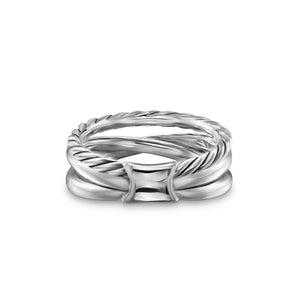 Crossover Three Row Ring in Sterling Silver with 18K Yellow Gold and Diamonds, 7mm, Size 5