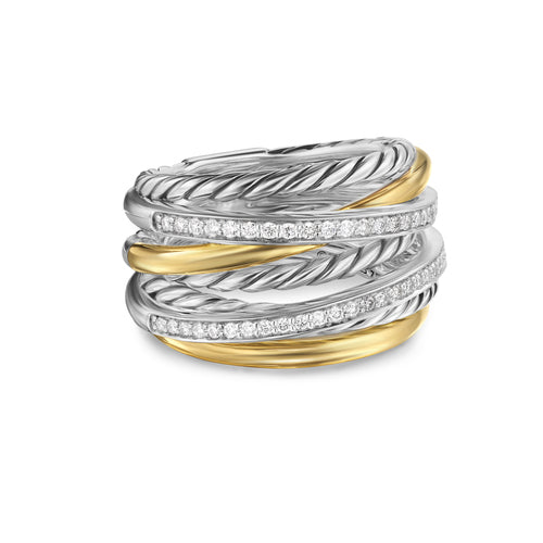 Crossover Ring with Diamonds