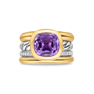 DY Mercer Four Row Stone Ring in Sterling Silver with 18K Yellow Gold, Amethyst and Diamonds, 14mm