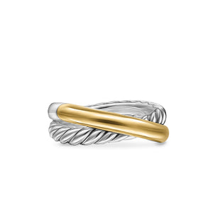 Crossover Two Row Ring in Sterling Silver with 14K Yellow Gold, 7.5mm, Size 8