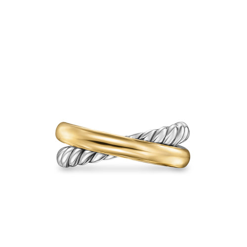 Crossover Two Row Ring in Sterling Silver with 14K Yellow Gold, 7.5mm, Size 8