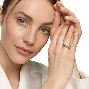 Crossover Two Row Ring in Sterling Silver with 14K Yellow Gold, 7.5mm, Size 8
