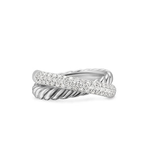 Crossover Two Row Ring in Sterling Silver with Diamonds, 7.5mm, Size 6