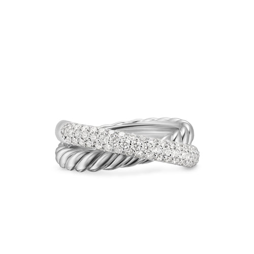 Crossover Two Row Ring in Sterling Silver with Diamonds, 7.5mm, Size 6