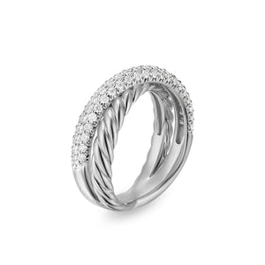 Crossover Two Row Ring in Sterling Silver with Diamonds, 7.5mm, Size 6