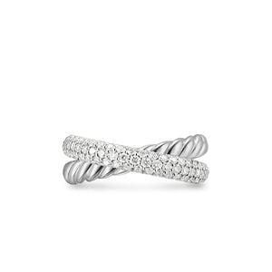 Crossover Two Row Ring in Sterling Silver with Diamonds, 7.5mm, Size 6