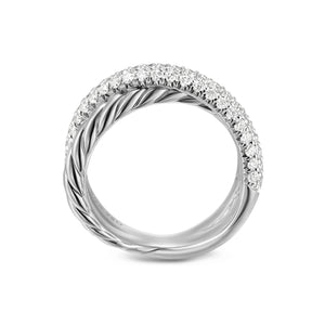 Crossover Two Row Ring in Sterling Silver with Diamonds, 7.5mm, Size 8