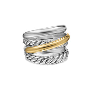 Crossover Five Row Ring in Sterling Silver with 14K Yellow Gold, 17.5mm, Size 8