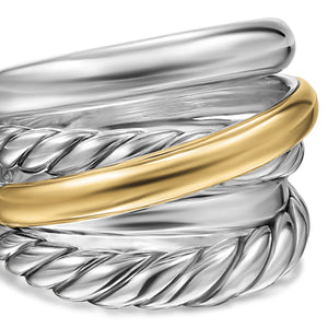 Crossover Five Row Ring in Sterling Silver with 14K Yellow Gold, 17.5mm, Size 8
