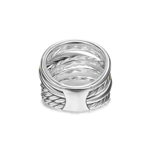 Crossover Five Row Ring in Sterling Silver with 14K Yellow Gold, 17.5mm, Size 8