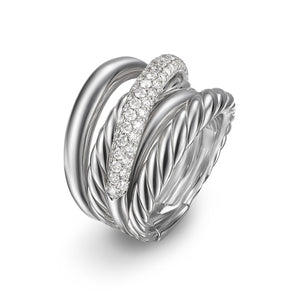 Crossover Five Row Ring in Sterling Silver with Diamonds, 17.5mm, Size 6