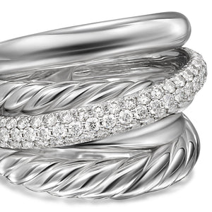 Crossover Five Row Ring in Sterling Silver with Diamonds, 17.5mm, Size 6