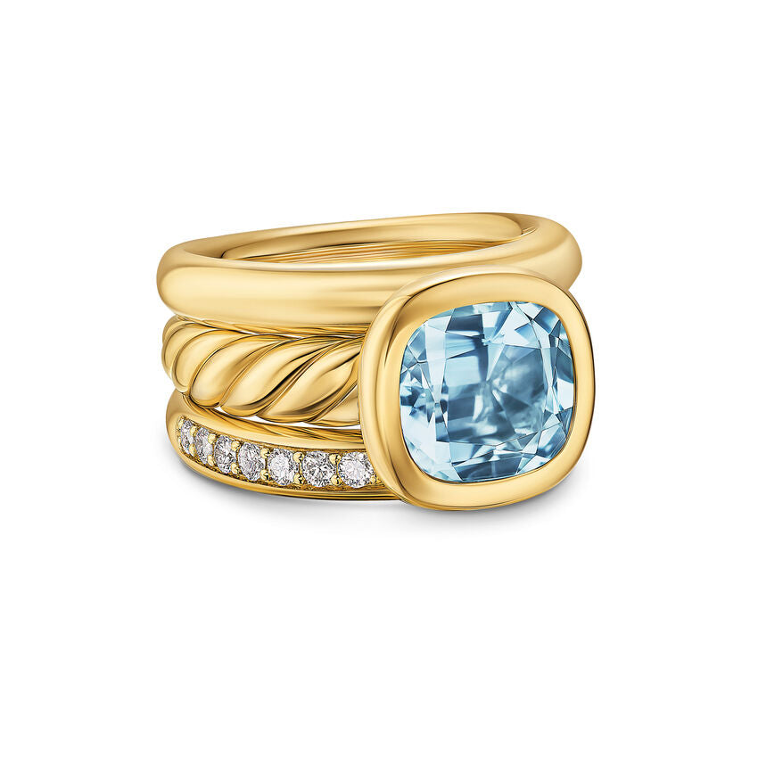 DY Mercer Three Row Stone Ring in 18K Yellow Gold with Sky Blue Topaz and Diamonds, 12mm