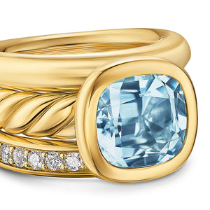 DY Mercer Three Row Stone Ring in 18K Yellow Gold with Sky Blue Topaz and Diamonds, 12mm