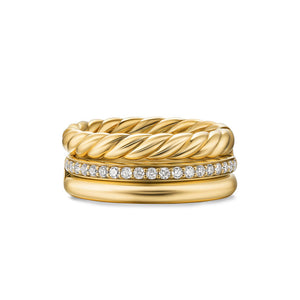 DY Mercer Three Row Ring in 18K Yellow Gold with Diamonds, 8.9mm