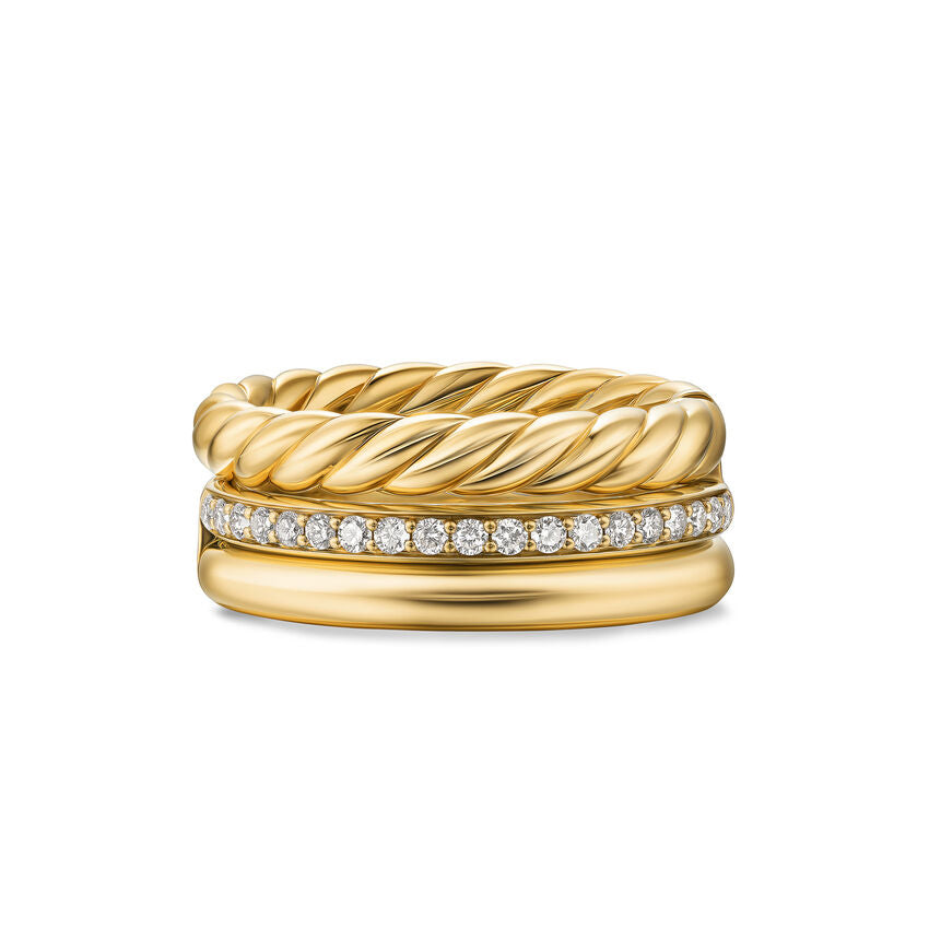DY Mercer Three Row Ring in 18K Yellow Gold with Diamonds, 8.9mm
