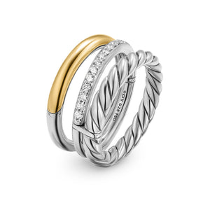 Three Row Ring in Sterling Silver with 18K Yellow Gold and Diamonds, 8.9mm