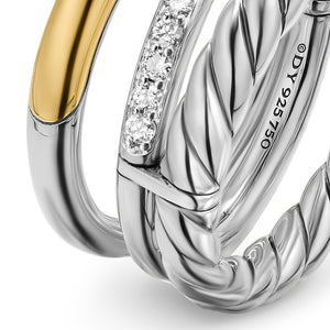 Three Row Ring in Sterling Silver with 18K Yellow Gold and Diamonds, 8.9mm
