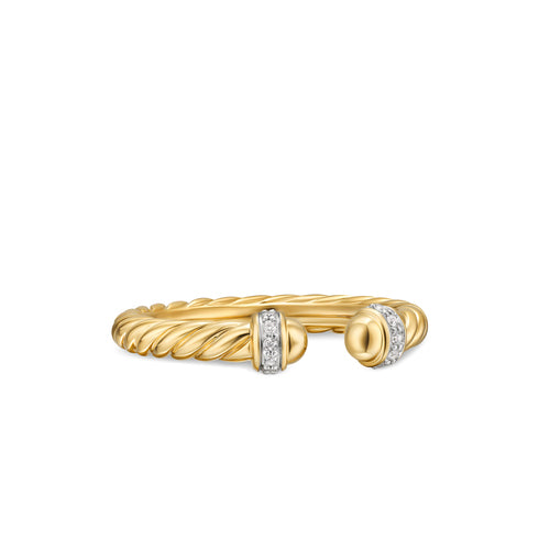 「DAVID YURMAN」18Kゴールド&ダイヤモンド リング Cable Band Open Ring in Yellow Gold with Diamonds