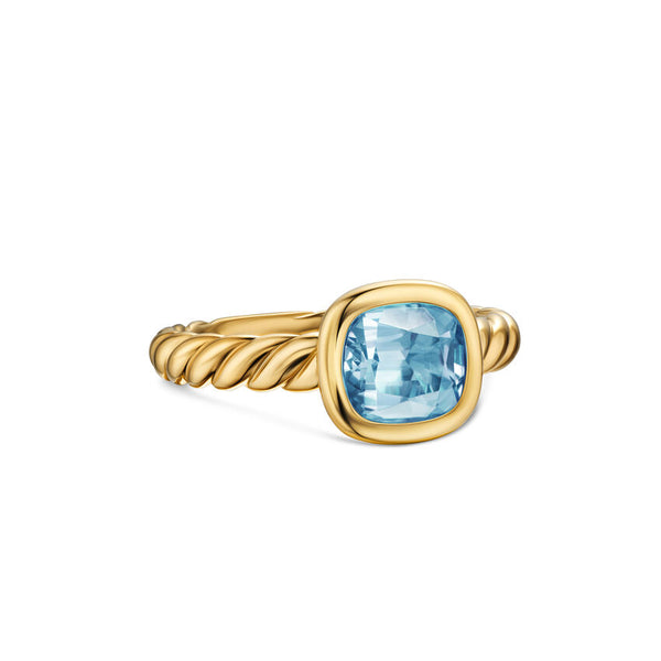 Vintage Style 14K Gold Plated Ring With Genuine Blue Topaz – Size S
