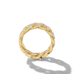 Curb Chain Band Ring in 18K Yellow Gold with Diamonds, 8mm
