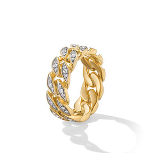 Curb Chain Band Ring in 18K Yellow Gold with Diamonds, 8mm