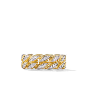 Curb Chain Band Ring in 18K Yellow Gold with Diamonds, 8mm