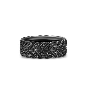 Chevron Pavé Band Ring in Black Titanium with Black Diamonds, 9mm, Size 9