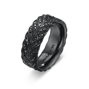 Chevron Pavé Band Ring in Black Titanium with Black Diamonds, 9mm, Size 9