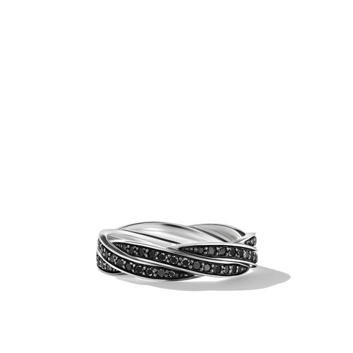 DY Helios Band Ring in Sterling Silver with Pavé Black Diamonds, Size 9