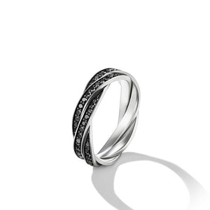 DY Helios Band Ring in Sterling Silver with Pavé Black Diamonds, Size 9
