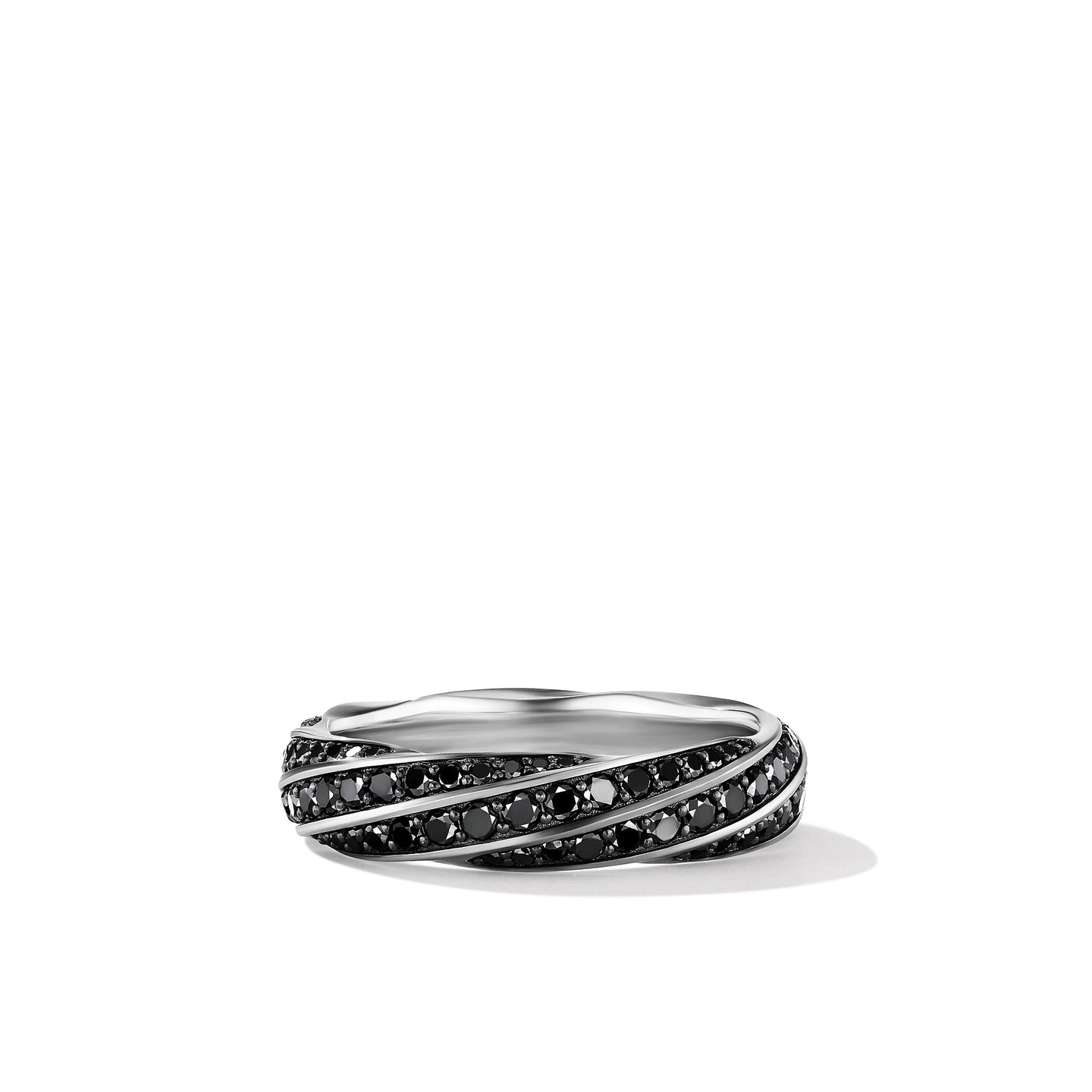 Sterling Silver Cable Edge Band Ring with Black Diamonds