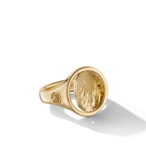 Water and Fire Duality Signet Ring in 18K Yellow Gold, Size 9