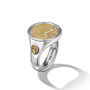 Water and Fire Duality Signet Ring in Sterling Silver with 18K Yellow Gold, Size 10