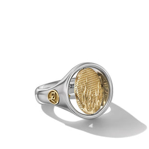 Water and Fire Duality Signet Ring in Sterling Silver with 18K Yellow Gold, Size 10