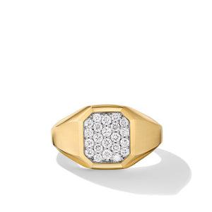 Streamline Signet Ring in 18K Yellow Gold with Diamonds, Size 10