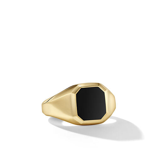 Streamline Signet Ring in 18K Yellow Gold with Black Onyx, Size 11