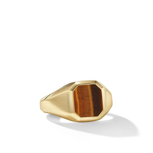 Streamline Signet Ring in 18K Yellow Gold with Tiger's Eye, Size 10