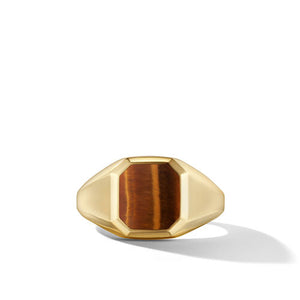 Streamline Signet Ring in 18K Yellow Gold with Tiger's Eye, Size 10