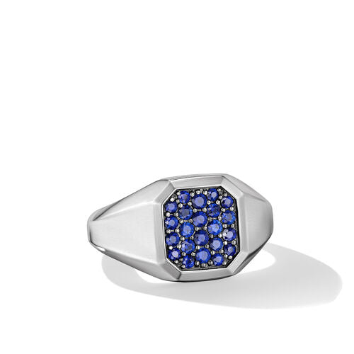 Streamline Signet Ring in Sterling Silver with Blue Sapphires, Size 10
